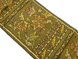 手織り真綿紬横線に花唐草模様織出し名古屋帯